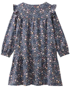 Abito Maniche Lunghe a Fiori - Blu - Cotone GOTS