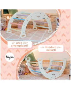 Arco Montessori Rainbow - Cotton Candy + Cuscino - Sviluppa Equilibrio e Agilità