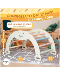 Arco Montessori Rainbow - Cotton Candy + Cuscino - Sviluppa Equilibrio e Agilità