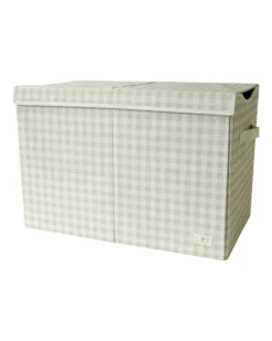 Baule Portagiochi Ripiegabile - Gingham - Beige - 100% Poliestere Riciclato - 62x38x38cm