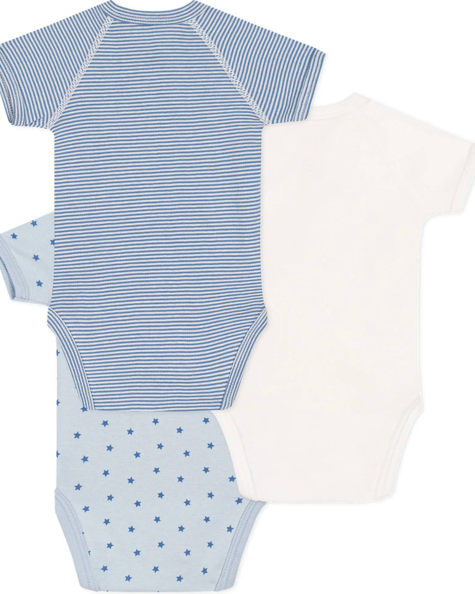 Body Kimono Manica Corta - Pacco da 3 - Bianco e Azzurro - Stelle e strisce - 100% Cotone