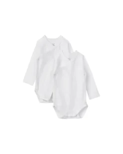 Body Kimono Manica Lunga - Pacco da 2 - Bianco - 100% Cotone