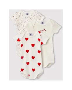 Body Manica Corta - Pacco da 3 - Bianco con fantasia a cuore/Bianco - 100 %Cotone
