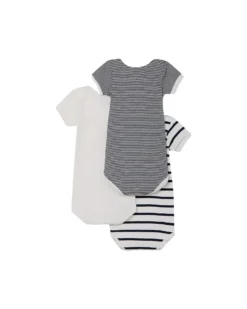 Body Manica Corta, Pacco da 3 - Millerighe Blu Navy/Bianco - 100% Cotone