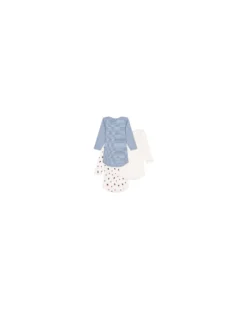 Body Manica Lunga - Pacco da 3 - Bianco/Azzurro - Barchette e Righe - 100% Cotone Bio