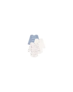 Body Manica Lunga - Pacco da 3 - Bianco/Azzurro - Barchette e Righe - 100% Cotone Bio