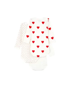 Body Manica Lunga - Pacco da 3 - Bianco con fantasia a cuore/Bianco - 100 %Cotone