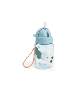 Borraccia Antigoccia con Cannuccia - Tiny Farm - Blu - Lavabile in Lavastoviglie