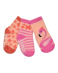 Calzini Antiscivolo Grip+Easy Franny il Fenicottero - Pacco da 3 - 0-24 mesi