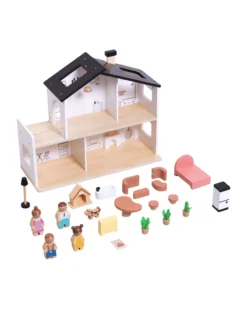 Casa delle Bambole in Legno - 20 Pezzi - 50 x 19,5 x 41 cm - 3+ Anni
