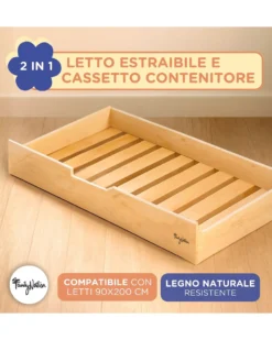 Cassettone/Letto Estraibile Montessori Evi per Letti 200 x 90 cm - Doghe incluse