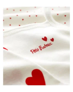 Confezione da 3 Body con Spalline - Bianco/Cuori - 100% Cotone Organico