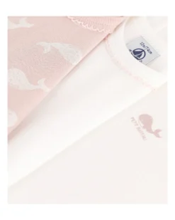 Confezione da 3 Body Manica Corta - Bianco/Rosa - Fantasia Balena - 100% Cotone Organico