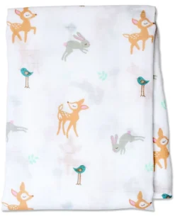 Copertina Swaddle 120 x 120 cm, Cerbiatti e Coniglietti - 100% mussola di cotone