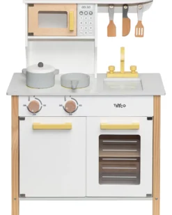 Cucina Giocattolo in Legno - Bianco/Oro - Colori ad Acqua Atossici - 3+ Anni