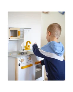 Cucina Giocattolo in Legno - Bianco/Oro - Colori ad Acqua Atossici - 3+ Anni