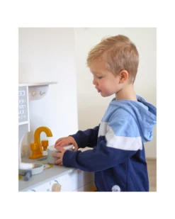 Cucina Giocattolo in Legno - Bianco/Oro - Colori ad Acqua Atossici - 3+ Anni