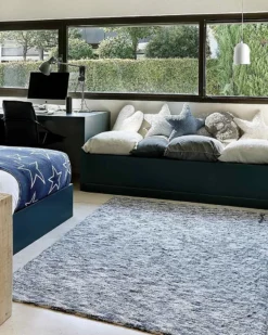 Grande Tappeto Lavabile Mix - Sfumature di Blu e Grigio - 100% Cotone (140 x 200 cm)