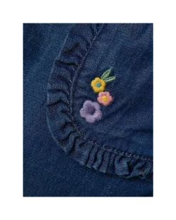 Jeans - Dark Blue Denim - Tasche Frontali con Volant e Ricamo