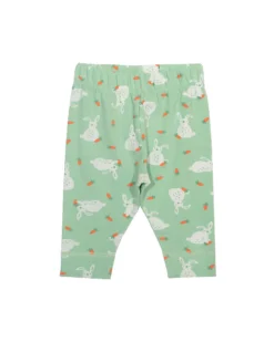 Leggins - Verde Chiaro - Stampa Coniglietti - con Vita Elasticizzata - Cotone Bio