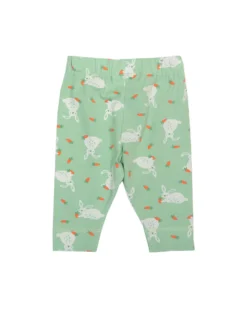 Leggins - Verde Chiaro - Stampa Coniglietti - con Vita Elasticizzata - Cotone Bio