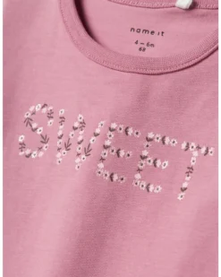Maglia a Maniche Lunghe con Stampa Frontale 'Sweet' - Malva - Cotone Biologico e Trattamento Eco