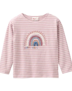 Maglia Maniche Lunghe Happy Vibes - Righe Rosa e Bianco - Cotone GOTS