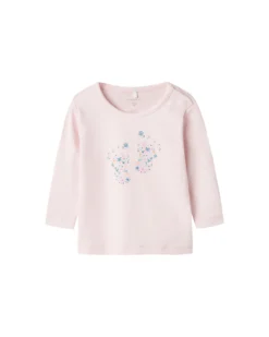 Maglia Maniche Lunghe - Rosa - Fiori - Cotone Bio