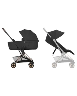 Passeggino 2 in 1 Coya con Navicella - Sepia Black - Tela io Rosegold - dalla Nascita ai 4 anni