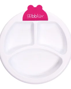 Piatto Riscaldante Anti-Scivolo Platö - Bianco e Rosa - Con 3 Scomparti