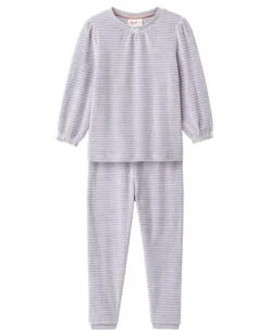 Pigiama a Righe con Polsini - Bianco e Grigio - Cotone GOTS