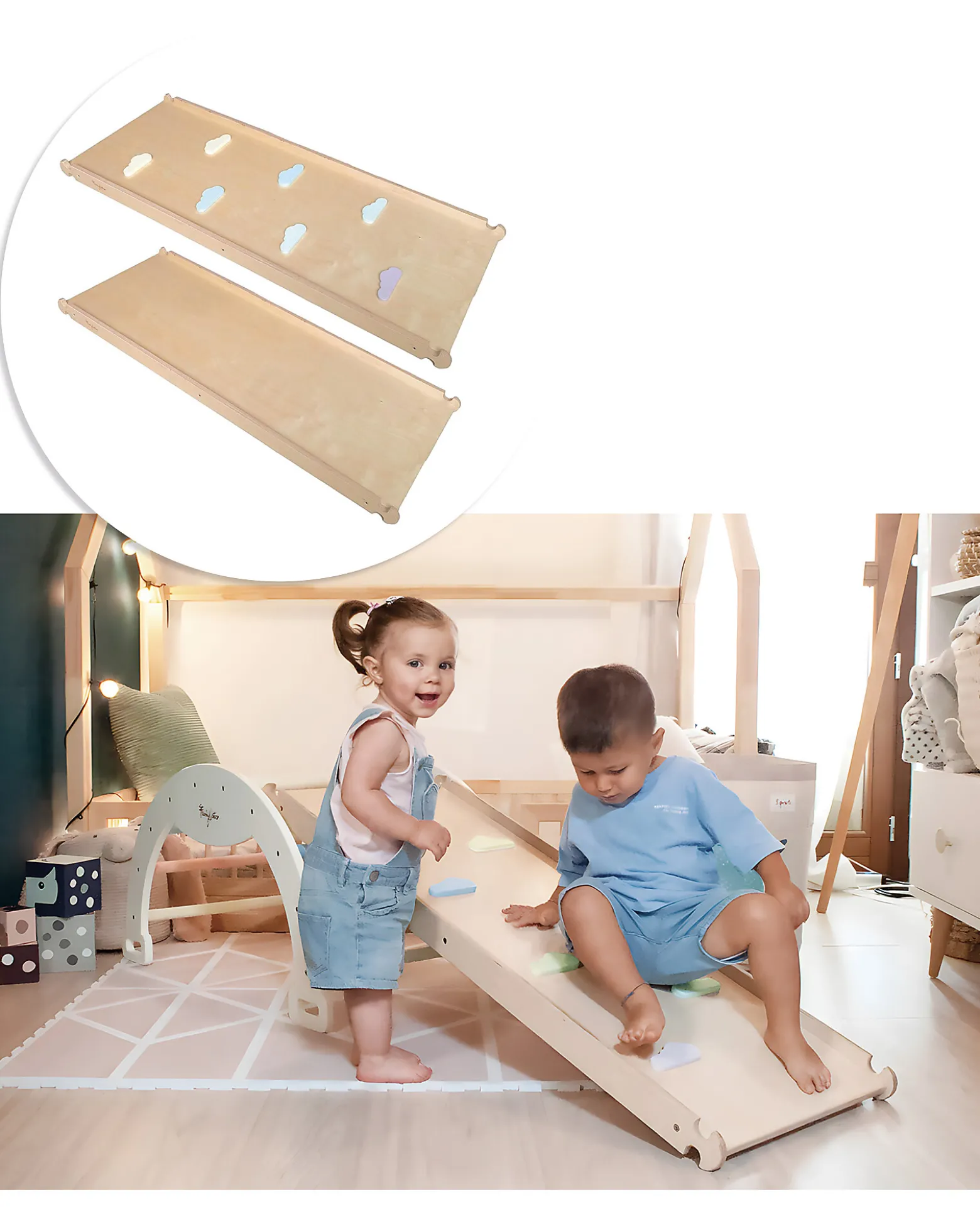 Scivolo/Rampa Montessori 2-in-1 - Legno di Betulla - Sviluppa Equilibrio e Agilità