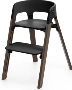 Sedia Evolutiva Steps con Baby Set Vassoio e Imbracatura - Nero e Marrone - Dai 6 Mesi