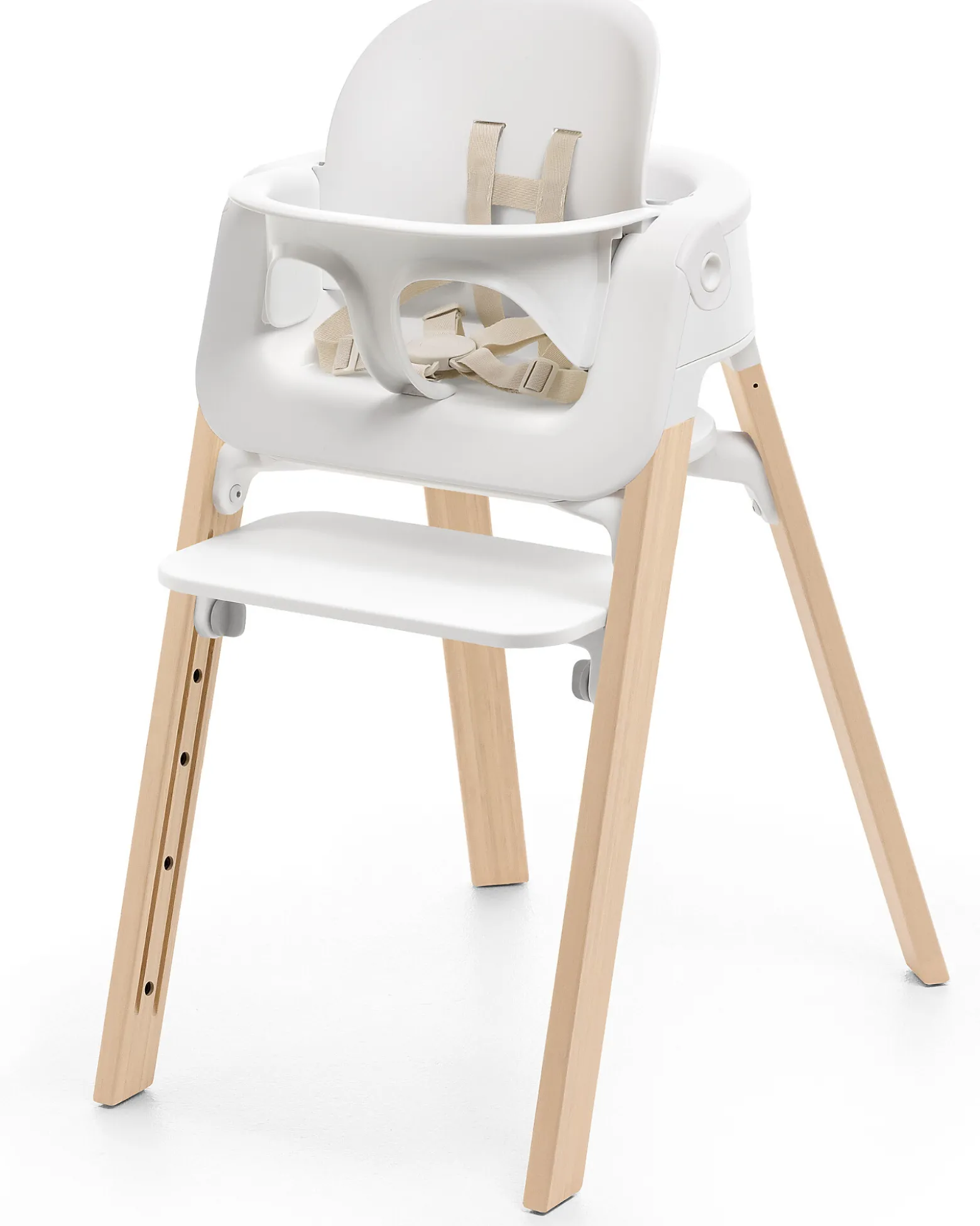 Sedia Evolutiva Steps con Baby Set Vassoio e Imbracatura - Bianco e Naturale - Dai 6 Mesi