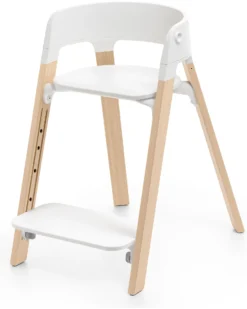 Sedia Evolutiva Steps con Baby Set Vassoio e Imbracatura - Bianco e Naturale - Dai 6 Mesi