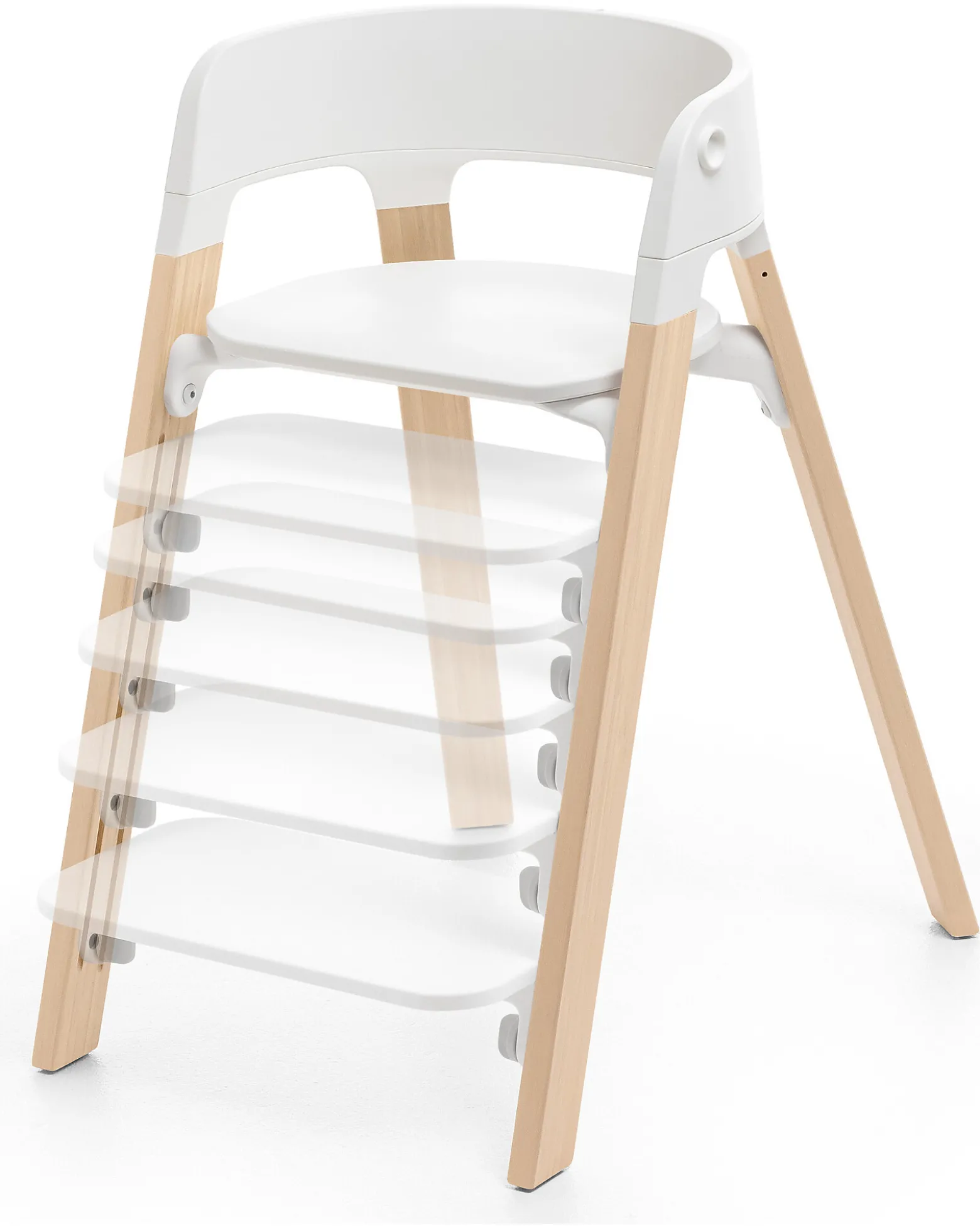 Sedia Evolutiva Steps con Baby Set Vassoio e Imbracatura - Bianco e Naturale - Dai 6 Mesi