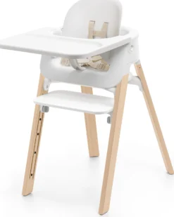 Sedia Evolutiva Steps con Baby Set Vassoio e Imbracatura - Bianco e Naturale - Dai 6 Mesi