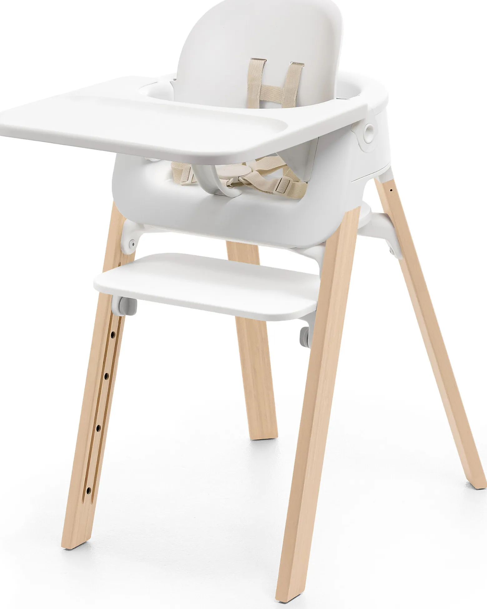 Sedia Evolutiva Steps con Baby Set Vassoio e Imbracatura - Bianco e Naturale - Dai 6 Mesi
