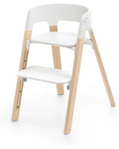 Sedia Evolutiva Steps con Baby Set Vassoio e Imbracatura - Bianco e Naturale - Dai 6 Mesi