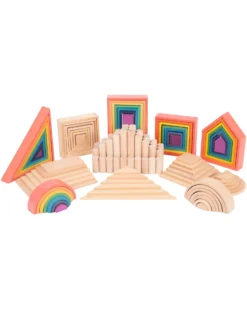 Set Architetto in Legno Massello di Faggio - Arcobaleno - 28 Pezzi - 12m+
