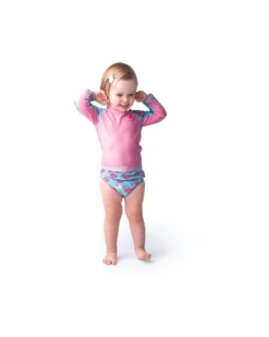 Set Baby 3 Pezzi - Rash Guard Top + Costumino Contenitivo + Cappellino - UPF 50+ - Franny il Fenicottero