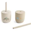 Set 2 Bicchieri con Tappo e Cannuccia 120 ml - Celebration - Sabbia - 100% Silicone Alimentare - 12m+