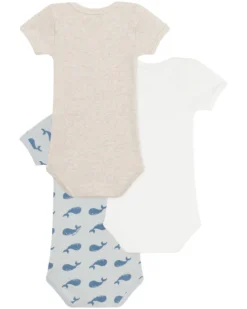 Set 3 Body a Maniche Corte - Beige e Bianco - Balene - 100% Cotone