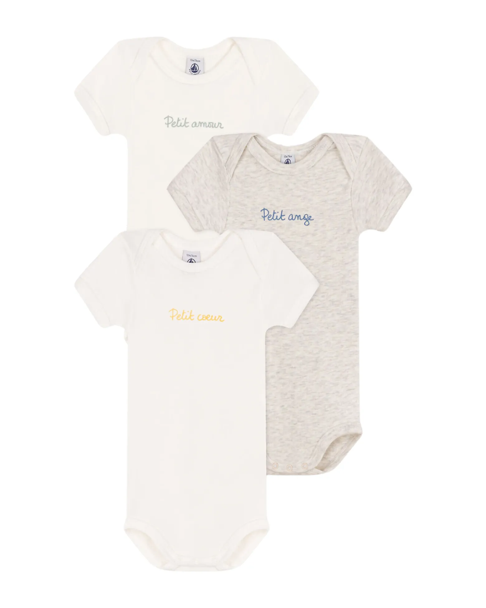 Set 3 Body a Maniche Corte - Bianco - Grigio - con Scritte - 100% Cotone
