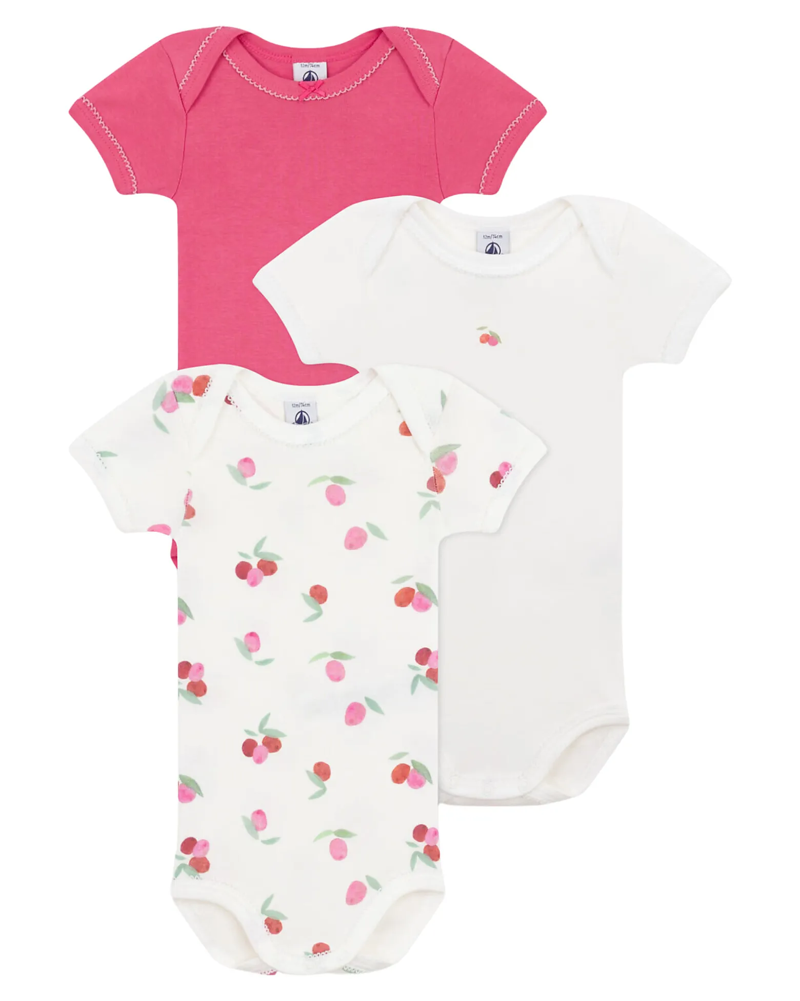 Set 3 Body a Maniche Corte - Bianco - Rosso - Frutti - 100% Cotone