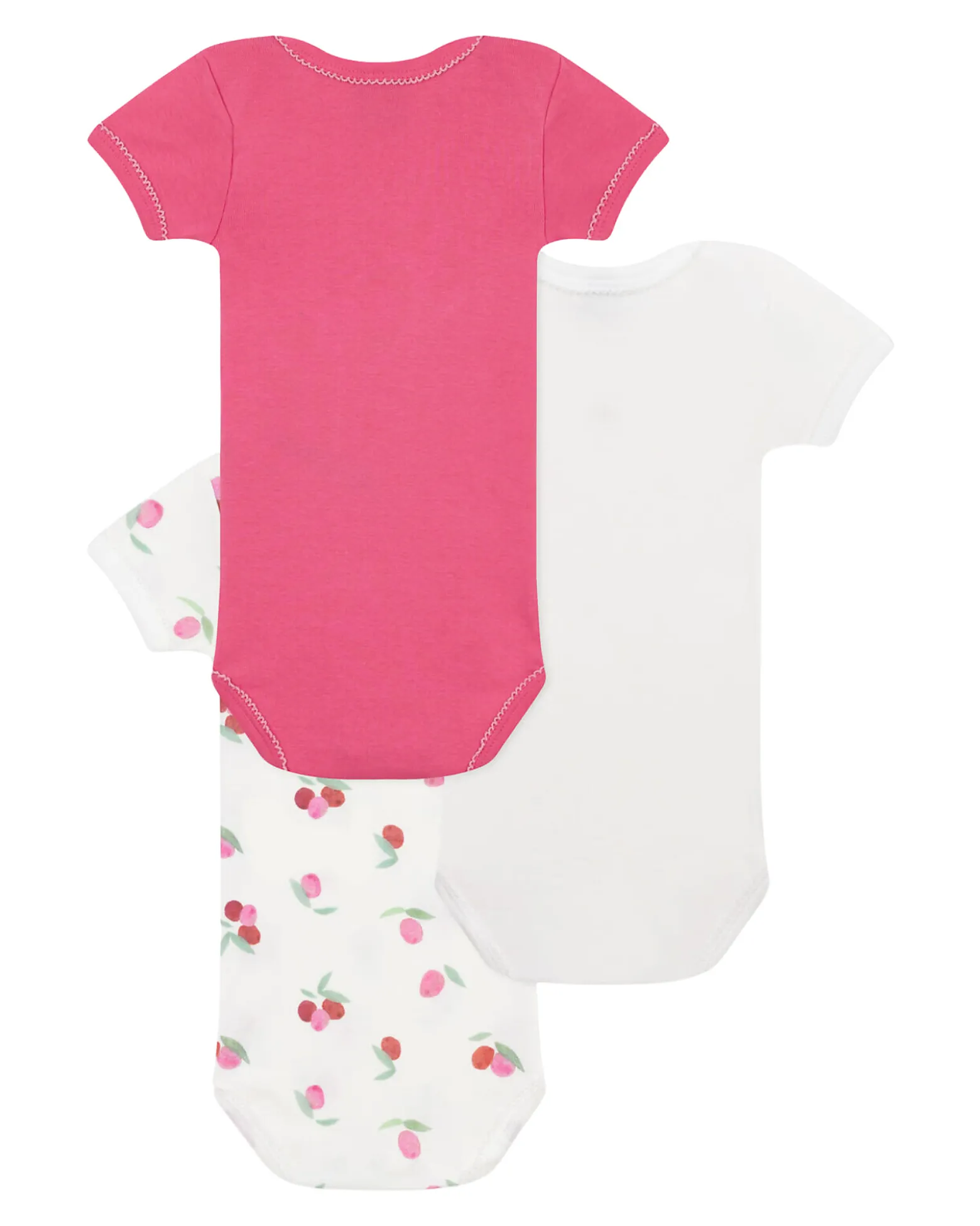 Set 3 Body a Maniche Corte - Bianco - Rosso - Frutti - 100% Cotone