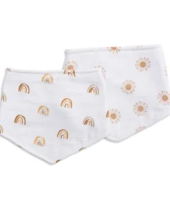 Set di 2 Bavaglini Bandana - Boho - Arcobaleno + Sole - 100% Mussola di Cotone
