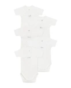 Set di 5 Body Incrociati a Maniche Corte - Bianco - Animali - Giorni della Settimana - 100% Cotone Bio