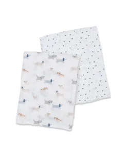 Set di 2 Copertine Swaddle 100 x 100 cm - Puppy Dog/Stars - 100% mussola di cotone