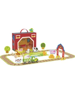Set Fattoria in Legno - Ottimo per Giocare in Viaggio - 29 x 9,5 x 21,5 cm - A Partire Dai 3 Anni - Comprende 35 Pezzi